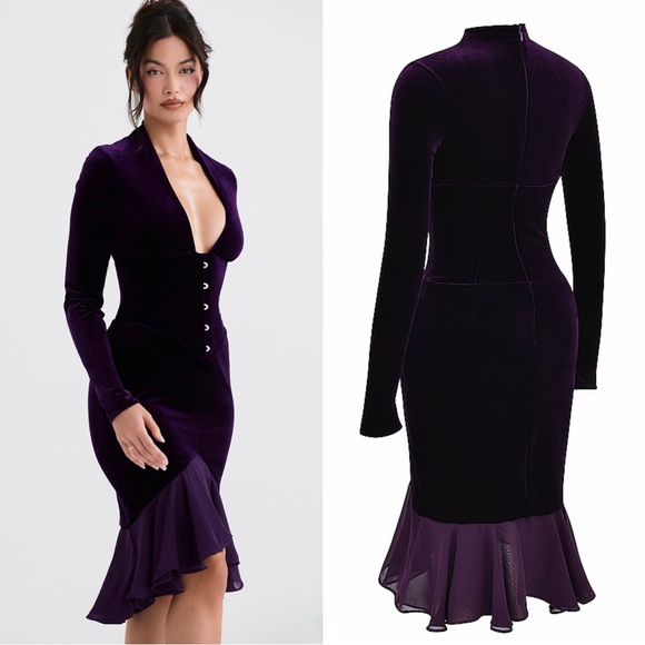 House of CB Dahna Dark Purple velvet corset dress - Picture 8 of 16